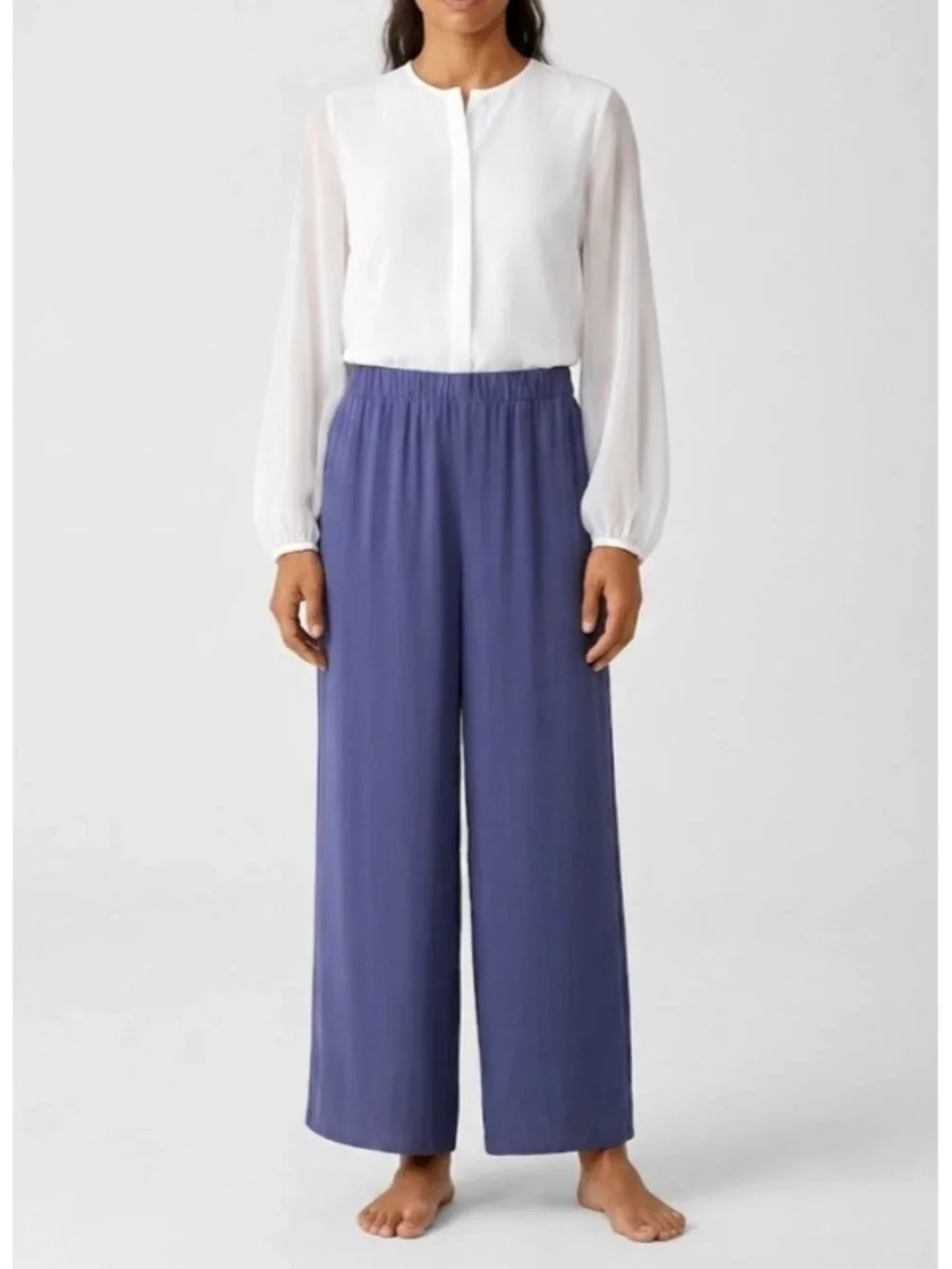 NWT Eileen Fisher Wide Ankle in Bluette Silk Georgette Pants XL